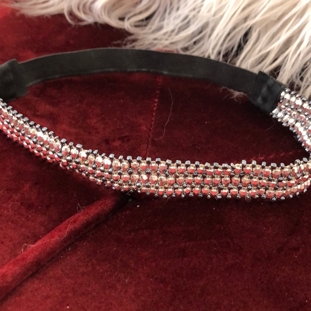 Blue and silver beaded headband